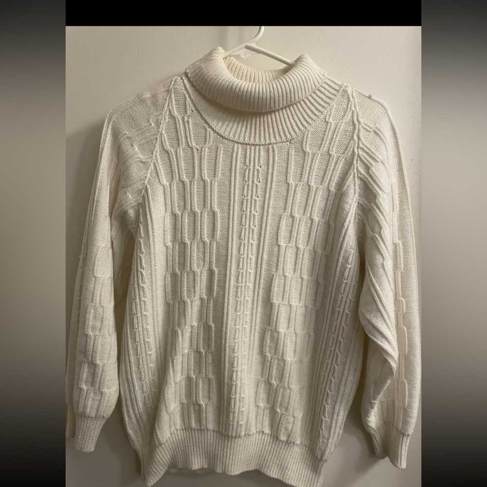 Women Cable White Medium Knit Turtleneck Sweater Pullover Special Order